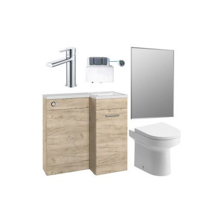 Vila Nova 900mm Furniture & BTW WC Pack - Oak (RH) | Bathroo