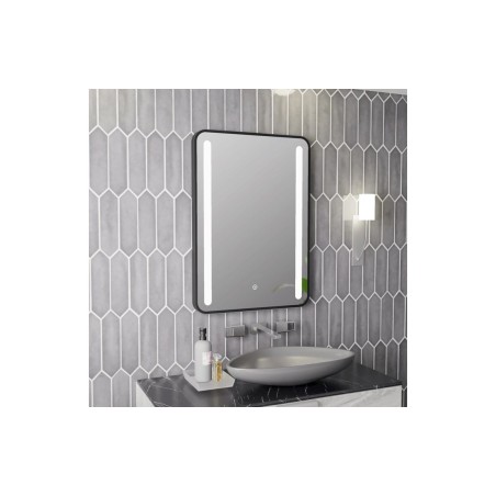 Purus 500x700mm Rounded Front-Lit LED Mirror - Black | Mirrors | BathroomKing