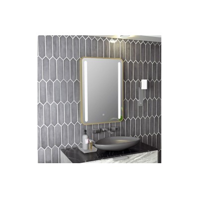 Purus 500x700mm Rounded Front-Lit LED Mirror - Brushed Brass | Mirrors | BathroomKing 2