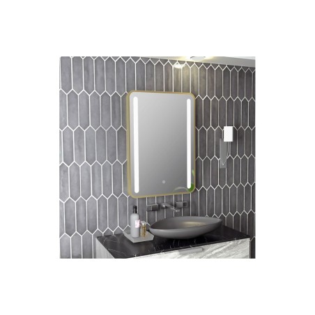 Purus 500x700mm Rounded Front-Lit LED Mirror - Brushed Brass | Mirrors | BathroomKing