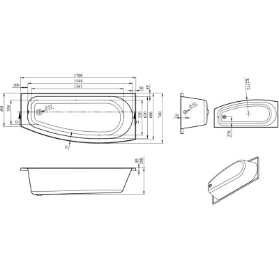 Labina 1700mm Right Handed Space Saving Single Ended Bath 2