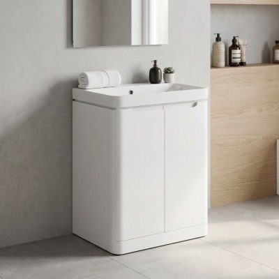 Lagos 605mm 2 Door Floor Standing Basin Unit - White Gloss | 2