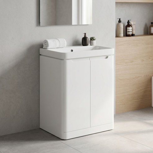Lagos 605mm 2 Door Floor Standing Basin Unit - White Gloss |