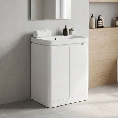 Lagos 605mm 2 Door Floor Standing Basin Unit - White Gloss |
