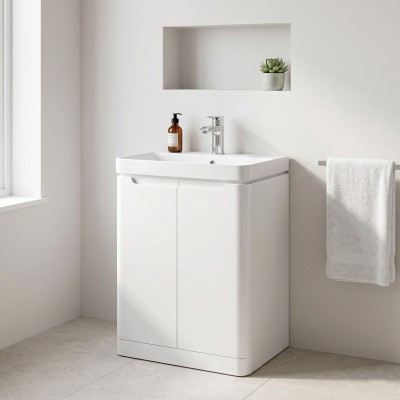 Lagos 605mm 2 Door Floor Standing Basin Unit - White Gloss |