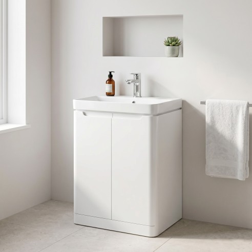Lagos 605mm 2 Door Floor Standing Basin Unit - White Gloss |