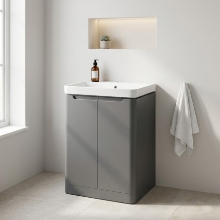 Lagos 605mm 2 Door Floor Standing Basin Unit - Matt Grey | V