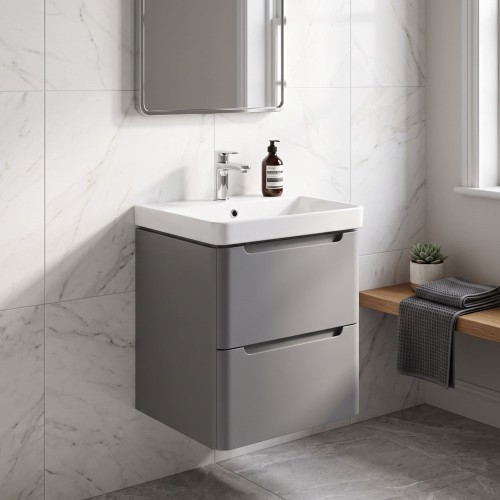 Lagos 500mm 2 Drawer Wall Hung Vanity Unit with Basin - Matt Grey 2