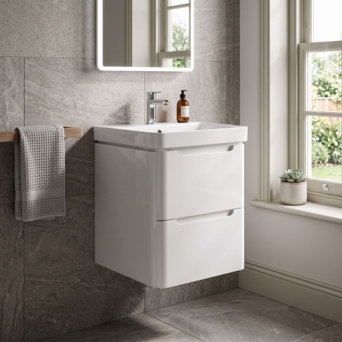 Lagos 500mm 2 Drawer Wall Hung Vanity Unit with Basin - White Glo 2