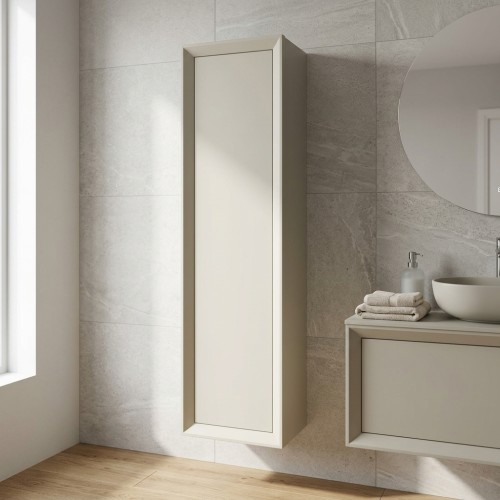 Porto 345mm Wall Hung 1 Door Tall Unit - Matt Cotton 2