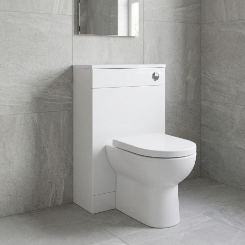 Valbom 500mm Floor Standing WC Unit - White Gloss in contemporary bathroom setting