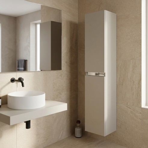 Coviha 300mm 2 Door Wall Hung Tall Unit - Matt Latte - Hero lifestyle image