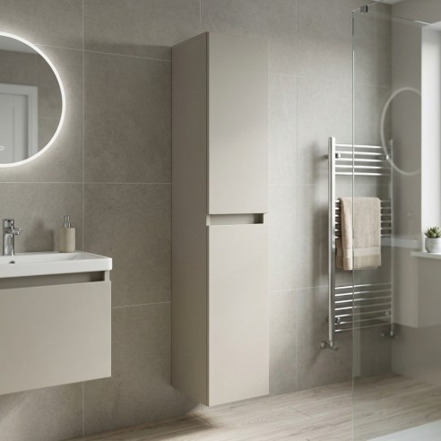 Coviha 300mm 2 Door Wall Hung Tall Unit - Matt Latte - Context lifestyle image