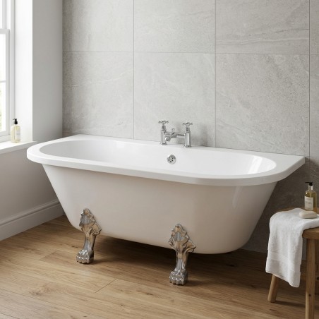 Parma 1700x800x600mm Freestanding Back to Wall Bath with Feet - 2 Tap Hole - White - Hero lifestyle image