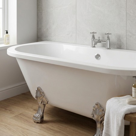 Parma 1700x800x600mm Freestanding Back to Wall Bath with Feet - 2 Tap Hole - White - Detail lifestyle image