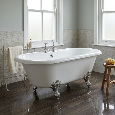 Portofino 1690x740x620mm Freestanding Bath with Feet - 2 Tap Hole - White - Hero lifestyle image