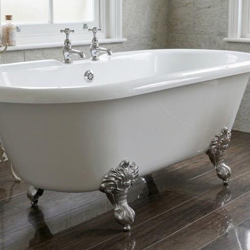 Portofino 1690x740x620mm Freestanding Bath with Feet - 2 Tap Hole - White - Detail lifestyle image