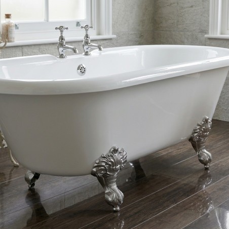 Portofino 1690x740x620mm Freestanding Bath with Feet - 2 Tap Hole - White - Detail lifestyle image