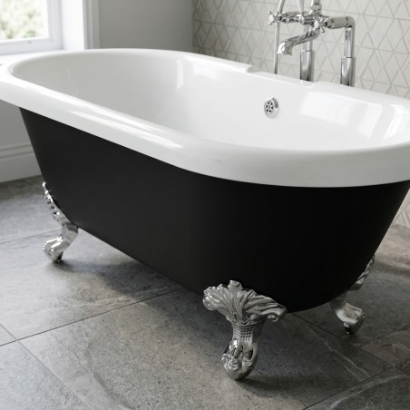 Portofino 1690x740x620mm Freestanding Bath with Feet - 2 Tap Hole - Black - Detail lifestyle image