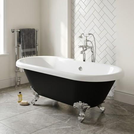 Portofino 1690x740x620mm Freestanding Bath with Feet - 2 Tap Hole - Black - Hero lifestyle image