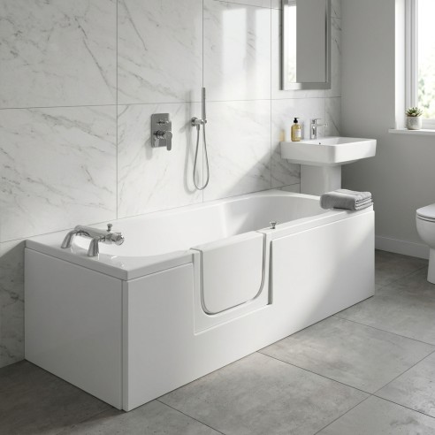 Bari Left Handed Single Ended Straight Bath in contemporary bathroom setting