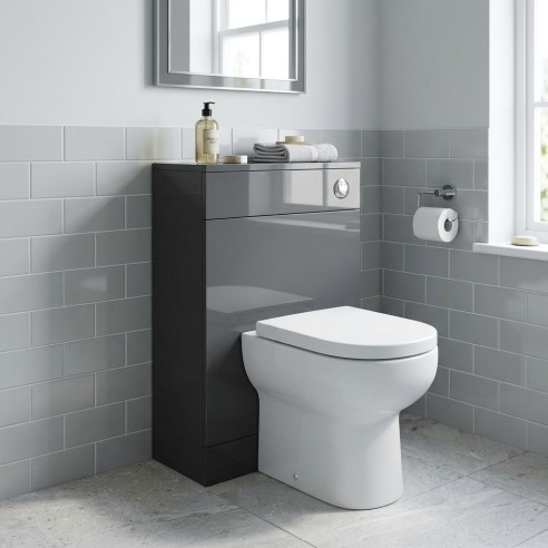 Valbom 500mm Floor Standing WC Unit - Anthracite Gloss - Hero lifestyle image