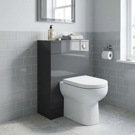 Valbom 500mm Floor Standing WC Unit - Anthracite Gloss - Hero lifestyle image