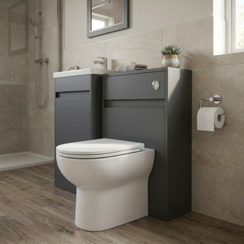 Evoro 500mm Floor Standing WC Unit - Matt Graphite Grey - Detail lifestyle image