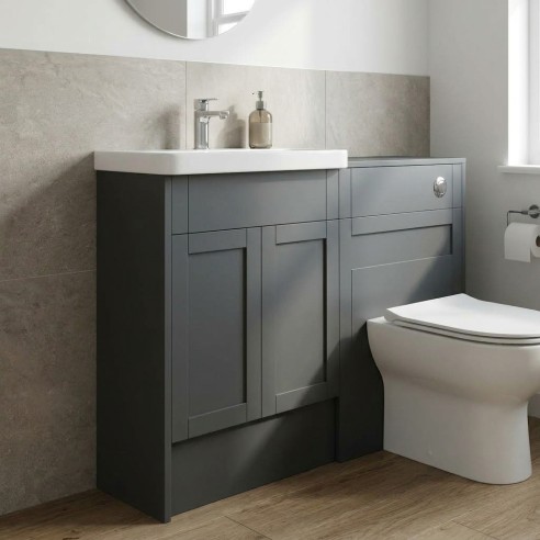 Anibel 1236mm Slim Basin & WC Unit Pack - Matt Graphite Grey (Grey Cab) - Detail lifestyle image
