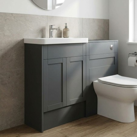 Anibel 1236mm Slim Basin & WC Unit Pack - Matt Graphite Grey (Grey Cab) - Detail lifestyle image