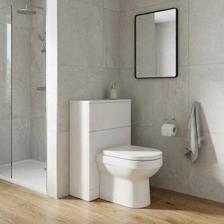 Coviha 600mm Floor Standing WC Unit - White Gloss in contemporary bathroom setting