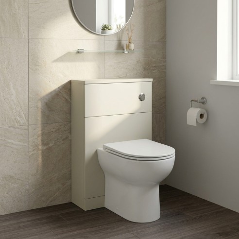 Porto 503mm Floor Standing WC Unit - Matt Cotton in contemporary bathroom setting