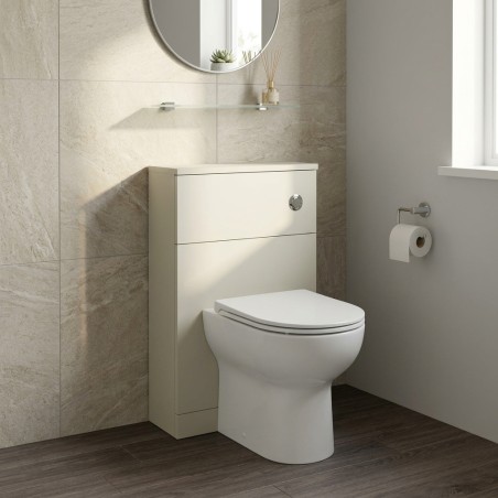 Porto 503mm Floor Standing WC Unit - Matt Cotton in contemporary bathroom setting