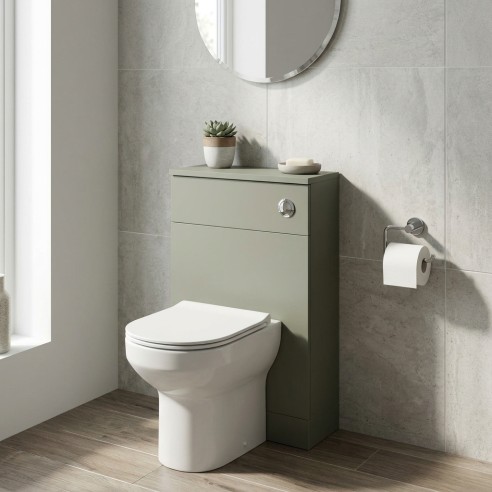 Sintra 500mm WC Unit - Matt Olive Green in contemporary bathroom setting