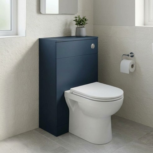 Sintra 500mm WC Unit - Matt Deep Blue in contemporary bathroom setting