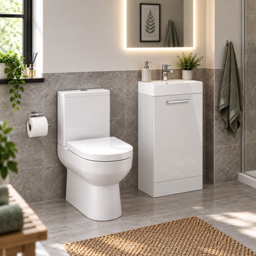 Valbom 410mm Floor Standing Basin Unit & Close Coupled Toilet