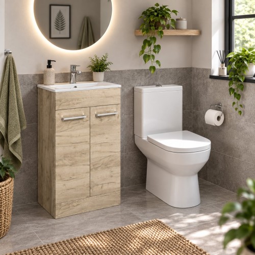 Valbom 510mm Floor Standing Unit & Close Coupled WC Pack - Oak