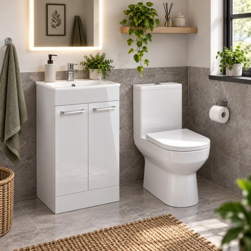 Valbom 510mm Floor Standing Unit & Close Coupled WC Pack - Grey