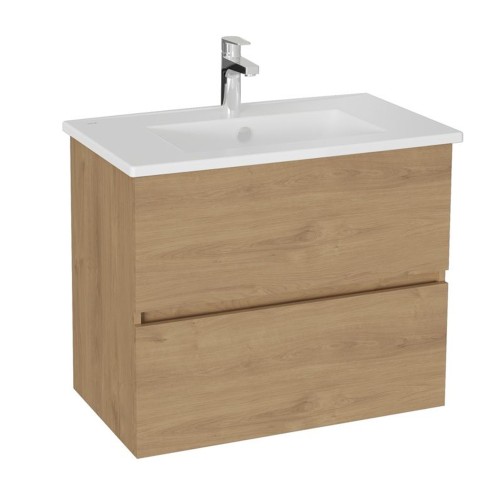 VitrA S20 Square 80cm 2 Drawer Wall Hung Basin Unit - Maple Oak