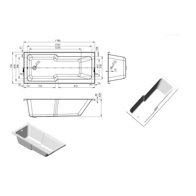 Monza Straight 1700x750x550mm 0TH "C" Shower Bath w/Legs | B 2
