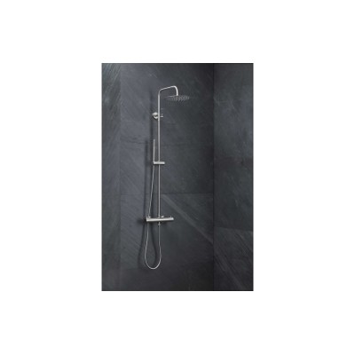 Vema Thermostatic Round Bar Valve w/Fixed Head & Riser - Chr 2