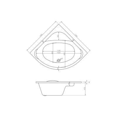 Trieste Standard 1350x1350x620mm 0TH Corner Bath w/Legs | Ba 2