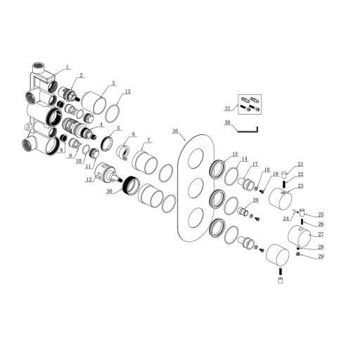 Alfredo Thermostatic Three Outlet Triple Shower Valve - Chro