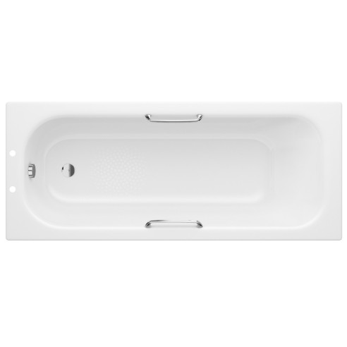 1700mm Steel Single Ended Bath with Grips & Anti-Slip 2 Tap Hole