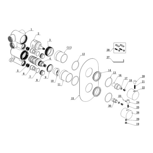 Alfredo Thermostatic Two Outlet Twin Shower Valve - Matt Bla