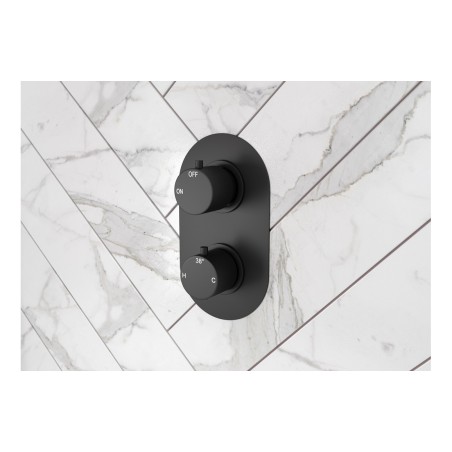 Alfredo Thermostatic Two Outlet Twin Shower Valve - Matt Bla