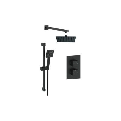 Square Concealed Valve Head & Arm Shower Pack - Matt Black |