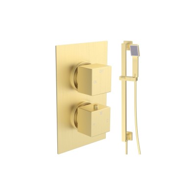 Pancho Square Shower Valve & Kit Pack 2 - Brushed Brass | Sh
