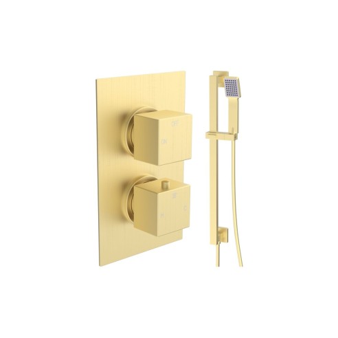 Pancho Square Shower Valve & Kit Pack 2 - Brushed Brass | Sh
