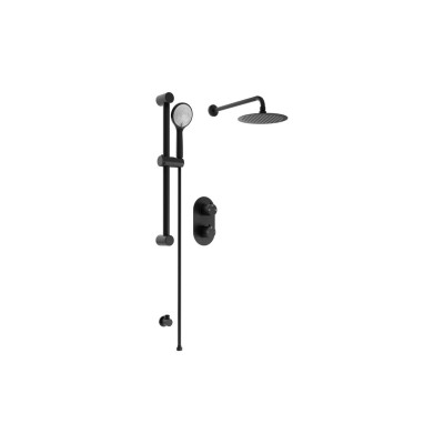 Round Concealed Valve Head & Arm Shower Pack - Black | Showe